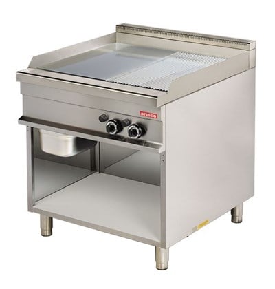 Arisco 80 lik Gazlı Izgara Ce Belgeli Alt Açık Dolaplı Pleyt Yarı Oluklu Yarı Düz Düzey Ayna Krom Kaplı GG921SG / Fry Top / Gas (GG921SG)