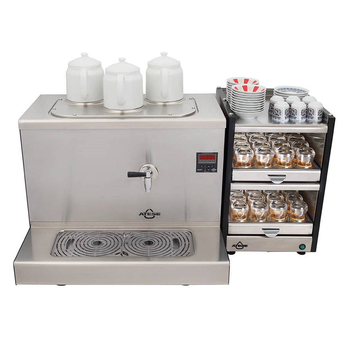 Ateşe Cappadocia Dijital Elektrikli 3 Demlikli Çay Makinesi (INOX CDE3) (INOX CDE3)