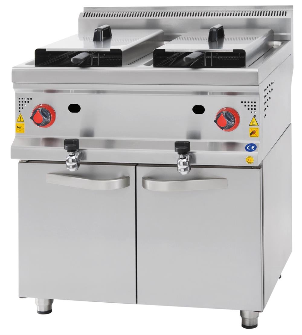 CSA Gazlı Fritöz 22+22 Litre Alt Dolaplı 80x90x85 cm CE Belgeli KRCS.DFG.890 (KRCS.DFG.890)