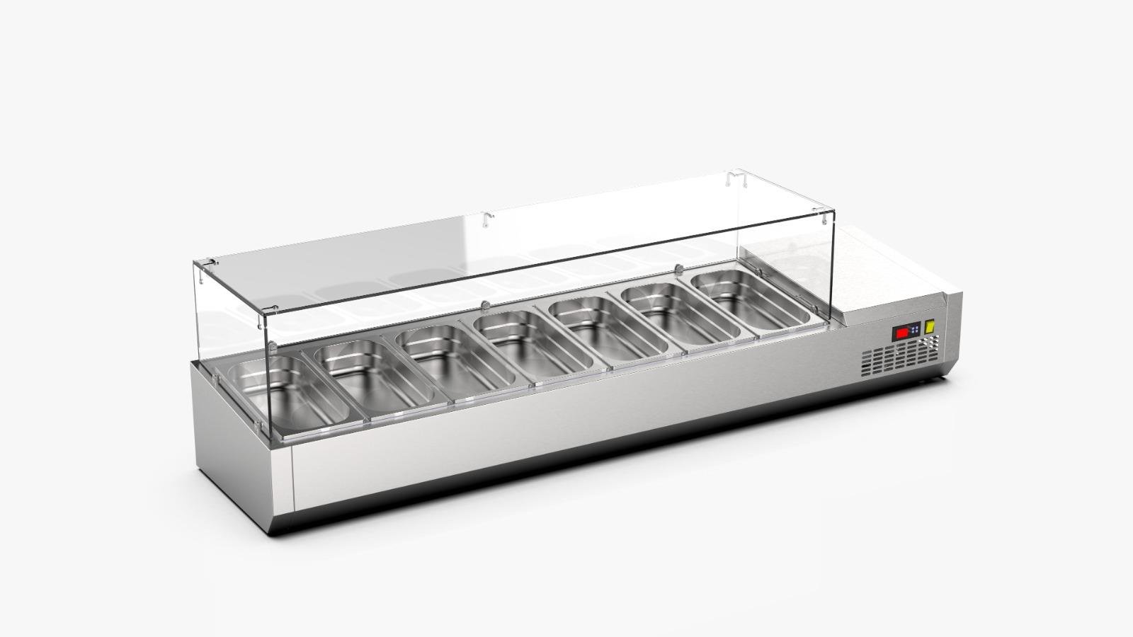 Ndustrio Camlı Set Üstü Saladbar Soğutmalı GN 1/4 7 Küvetli TTR-150-GC (TTR-150-GC)