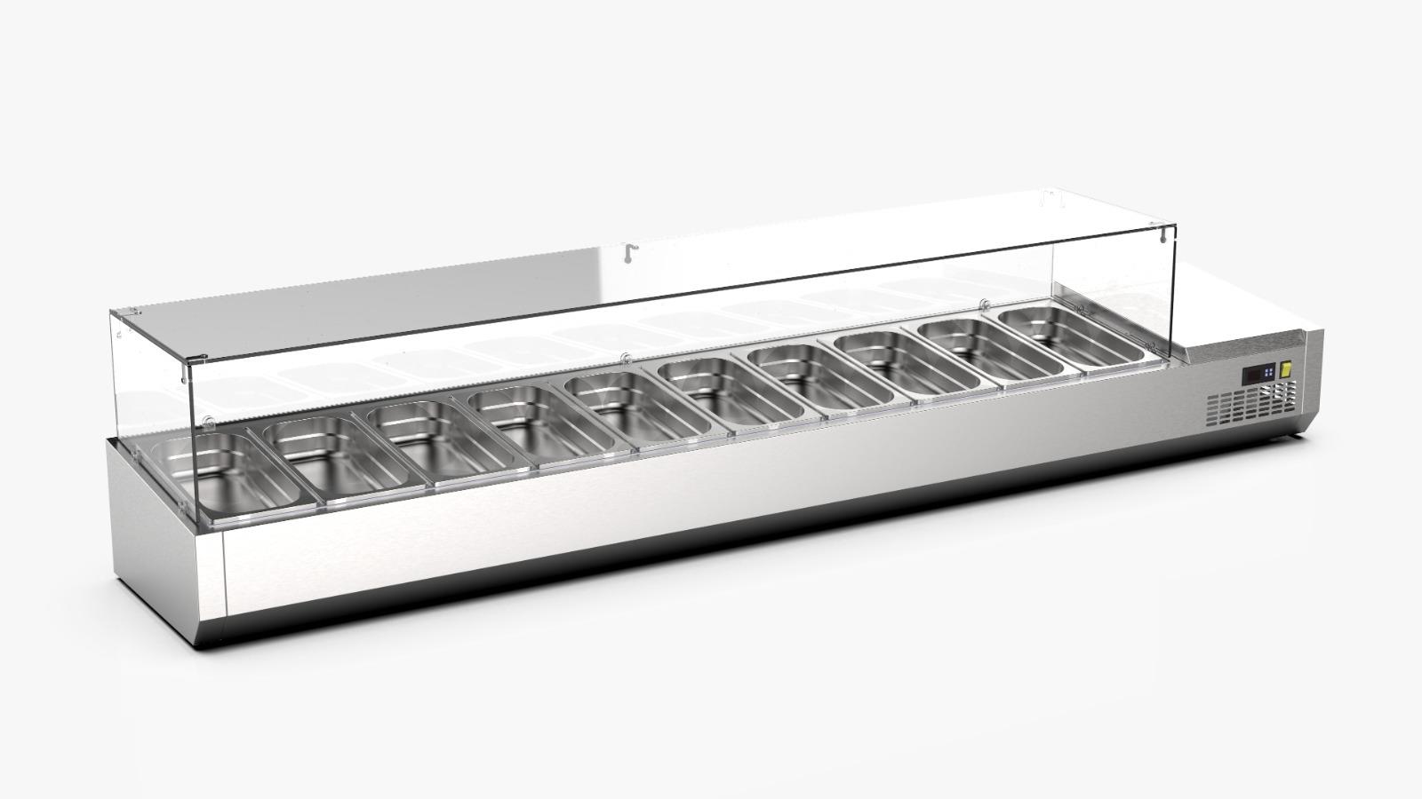 Ndustrio Camlı Soğutmalı Set Üstü Saladbar GN 1/4 10 Küvetli TTR-200-GC (TTR-200-GC)