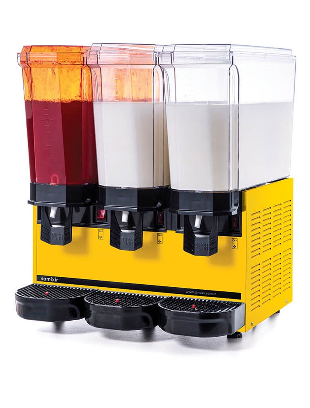 Samixir Klasik Triple Fıskiyeli ve Karıştırıcılı Soğuk İçecek Dispenseri 20+20+20 Litre Sarı 60.SMMY (60.SMMY)