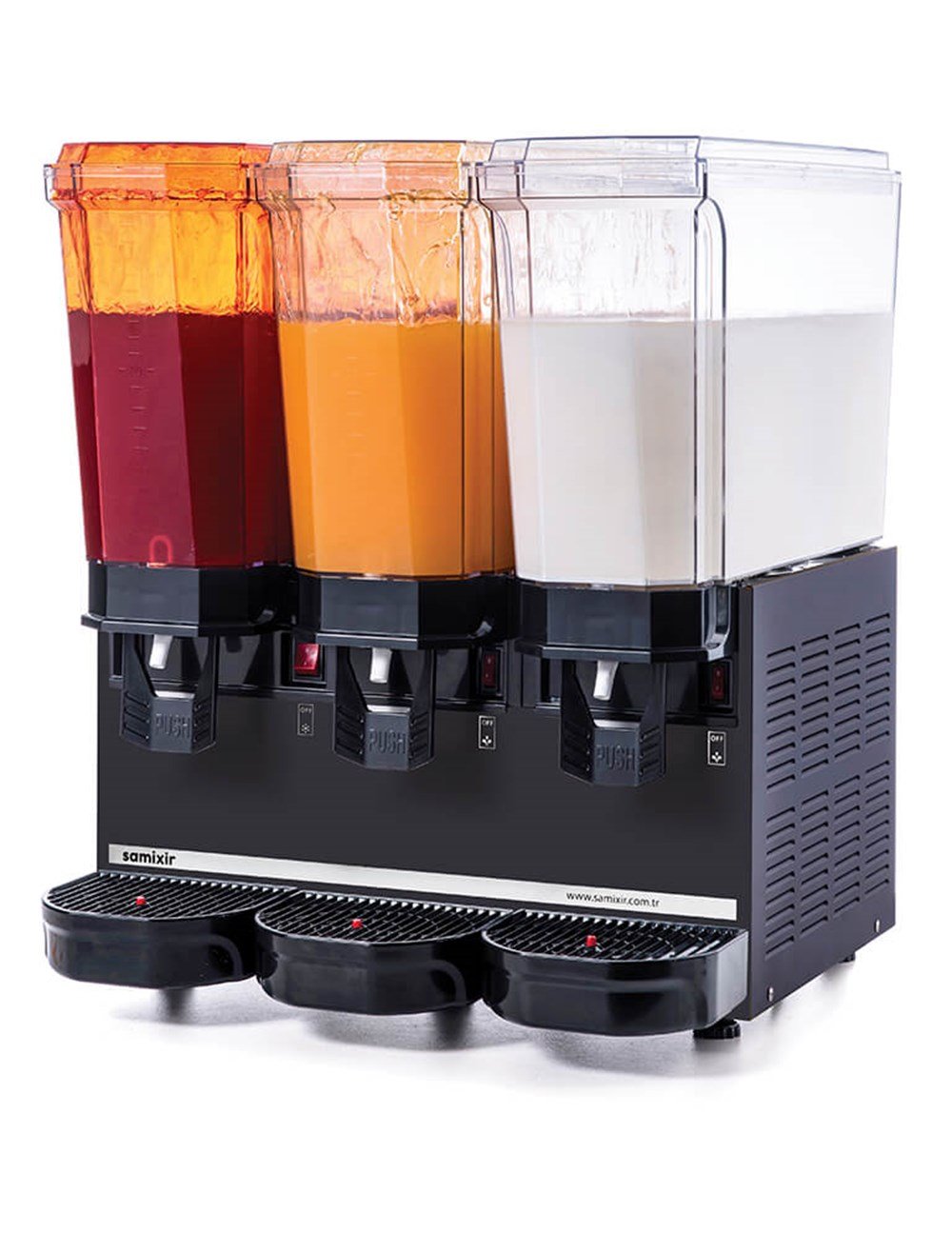 Samixir Klasik Triple Fıskiyeli ve Karıştırıcılı Soğuk İçecek Dispenseri 20+20+20 Litre Siyah 60.SSMB (60.SSMB)
