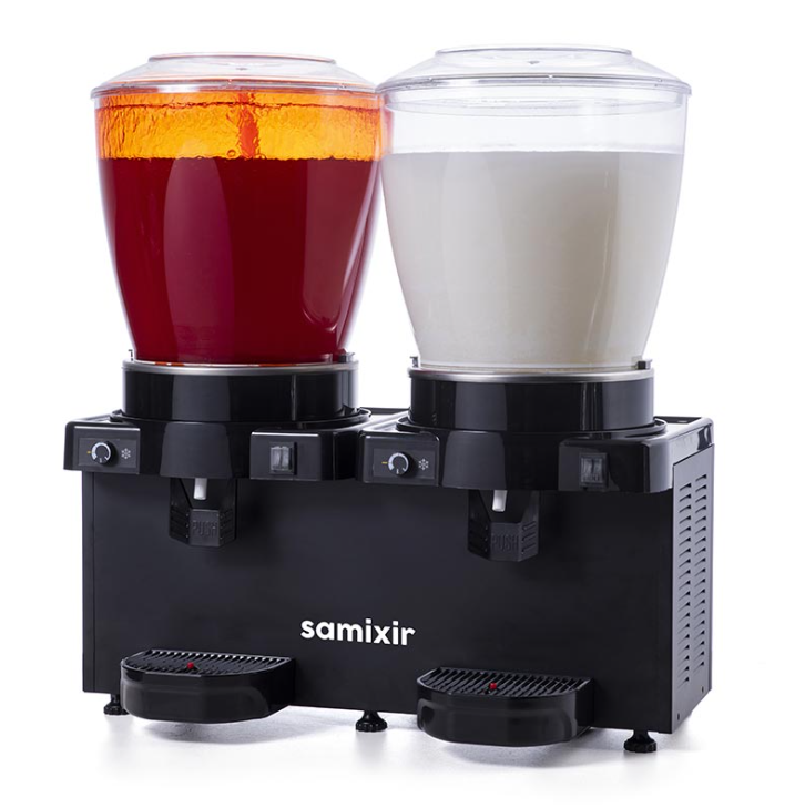 Samixir Panaromik Analog Twin Soğuk İçecek Dispenseri Fıskiyeli ve Karıştırıcılı 22+22 Litre Siyah SM44.AB (SM44.AB)