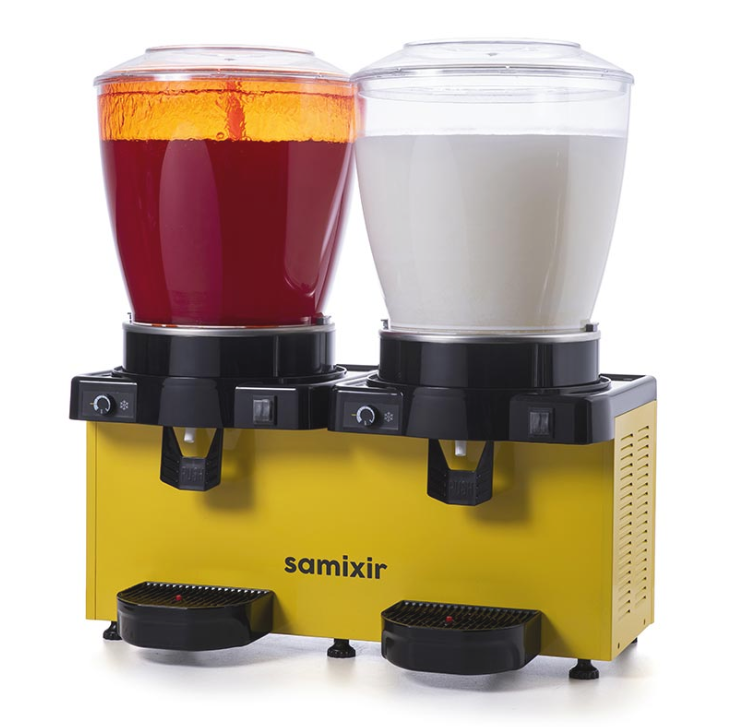 Samixir Panaromik Analog Twin Soğuk İçecek Dispenseri Fıskiyeli ve Karıştırıcılı 22+22 Litre Sarı SM44.AY (SM44.AY)