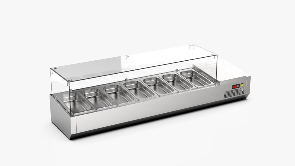 Ndustrio Camlı Set Üstü Saladbar Soğutmalı GN 1/4 7 Küvetli TTR-150-GC (TTR-150-GC)